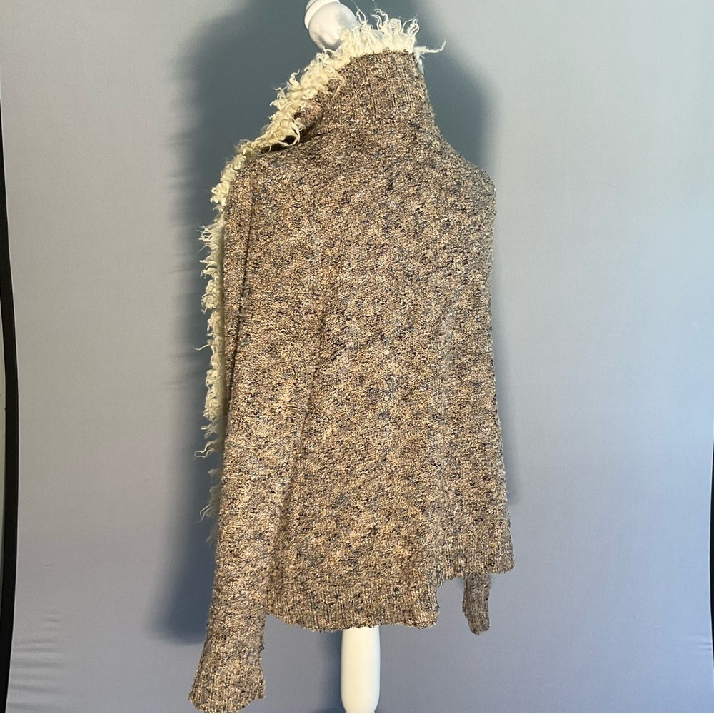 Cozy Ponsesa Faux Fur Trim Sweater Jacket Boho Sherpa Cardigan Coat Size L - Picture 11 of 16